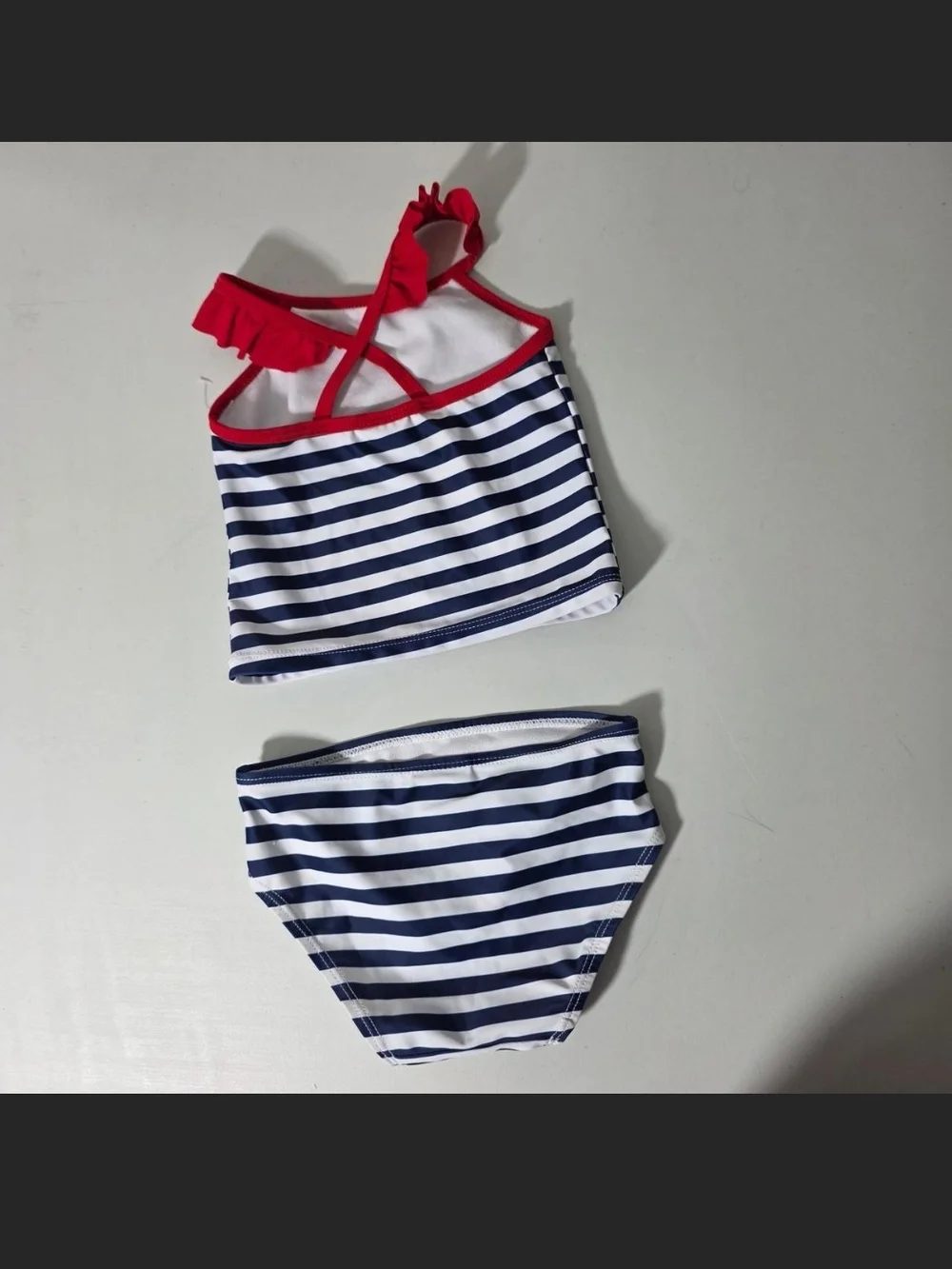 Wonderkids Navy Blue and White Striped Anchor Bikini with Red Trim